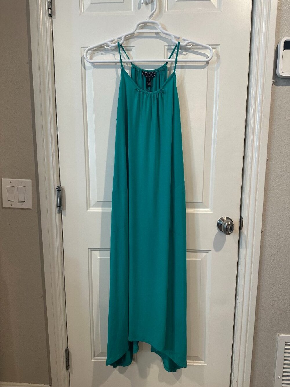 NWT C Wonder Christian Siriano Teal Halter Midi Dress M Handkerchief Hem Pockets